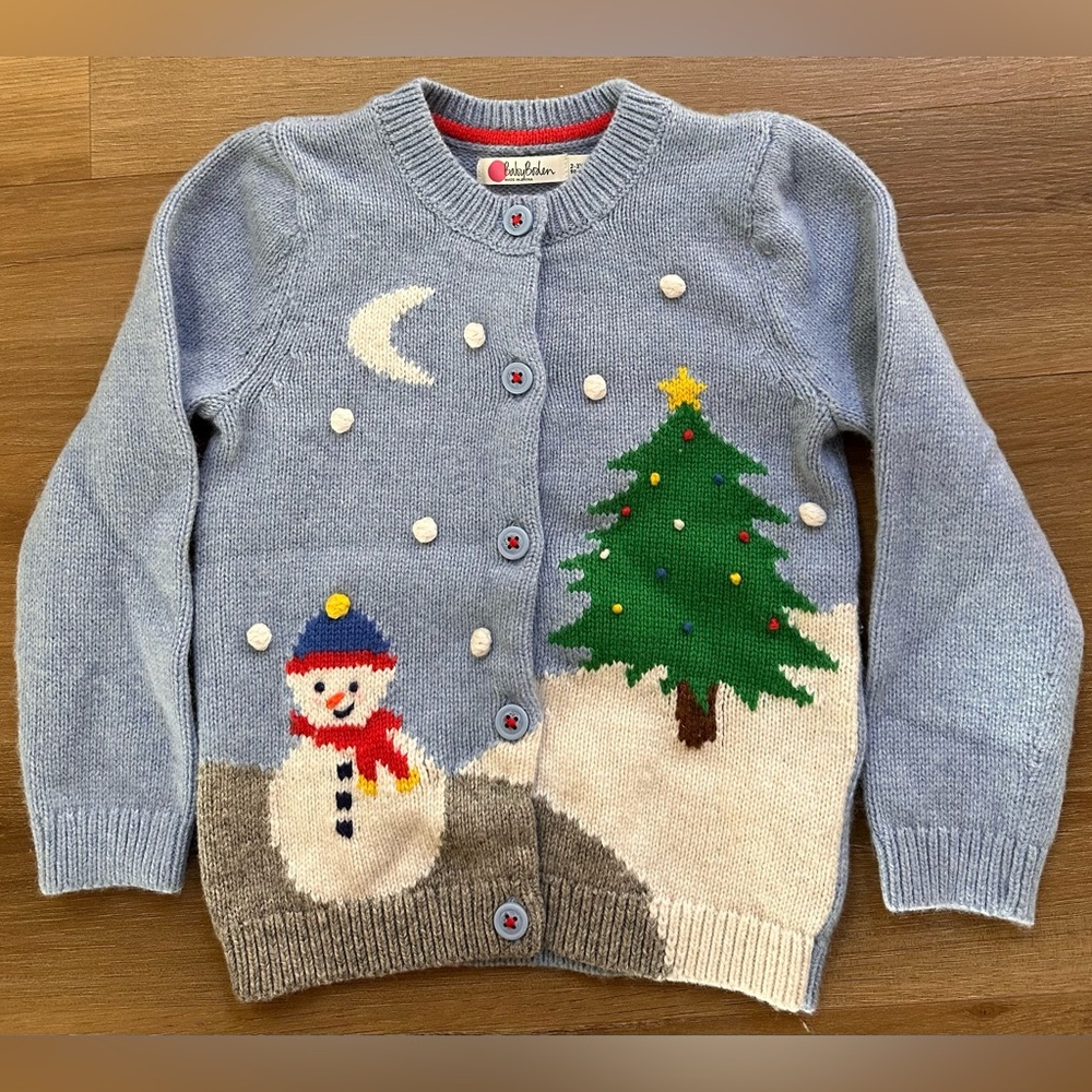 NEW. Mini Boden Wool Blend Festive Cardigan Sweater, Size 2-3y